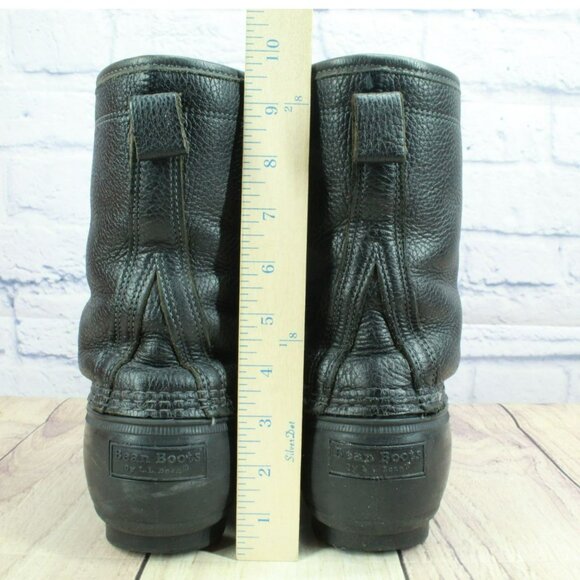 LL Bean Black Leather Shearling Lined Insulated Mid Calf Duck Boots Size 10 M - Picture 6 of 11